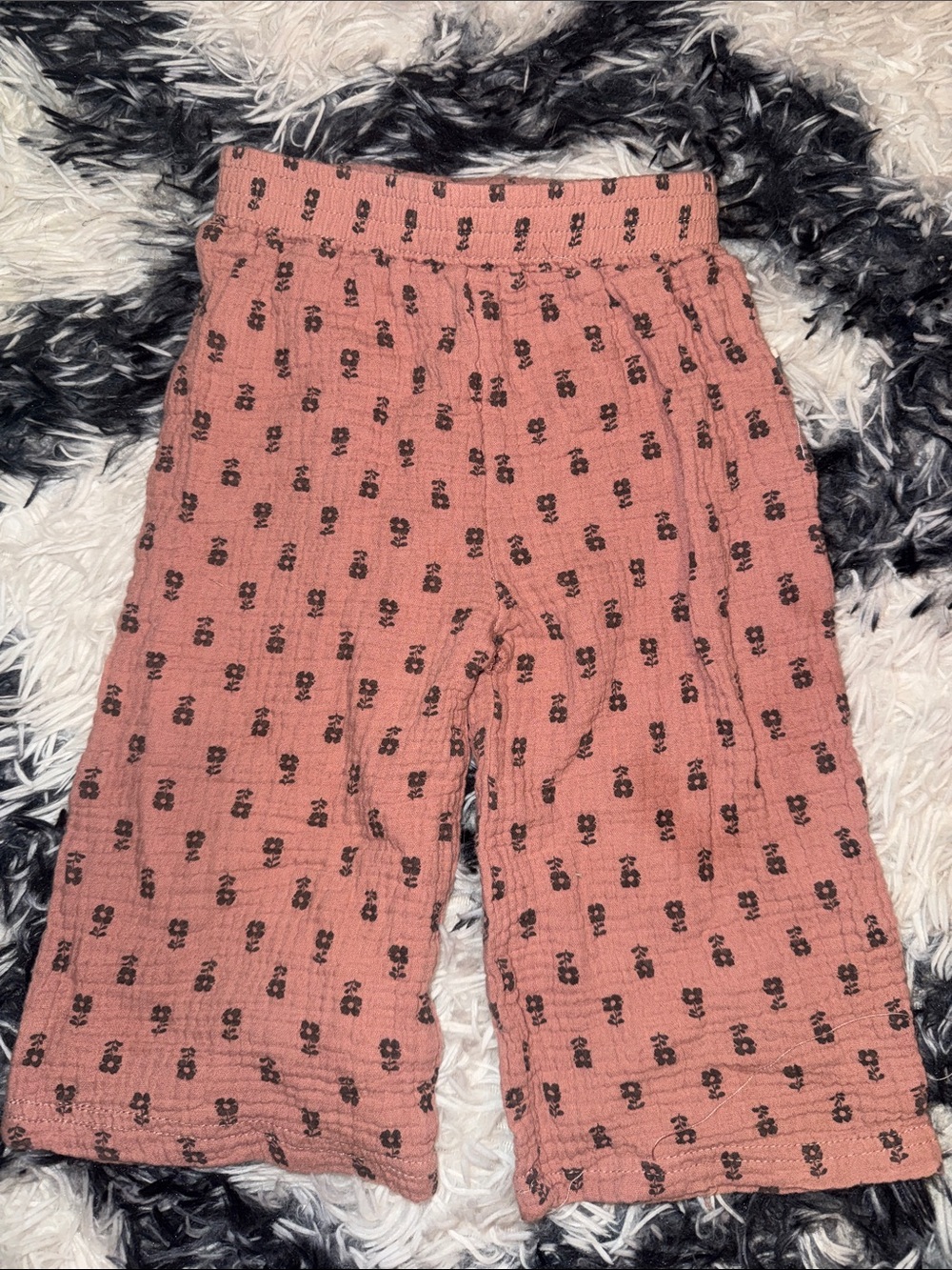 Kids Wide-Leg Knit Pants - Dusty Rose with Black Print